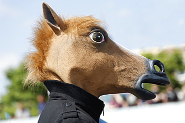 Cosplayer wearing a horse-head mask, Japan Day, Duesseldorf, North Rhine-Westphalia, Germany Europe