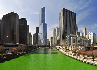 Chicago River dyed green on Saint Patrick's Day, Chicago, Illinois, USA