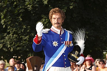 Man dressed as King Ludwig I, RÃ¡kÃ³czi-Fest festival, Bad Kissingen, Rhoen, Lower Franconia, Bavaria, Germany, Europe