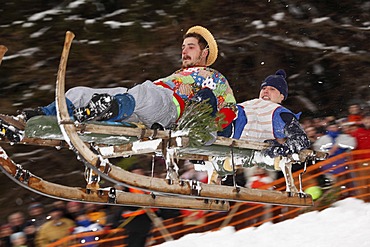 Gaissach schnabler and sled race, carnival custom, Gaissach, Isarwinkel, Upper Bavaria, Bavaria, Germany, Europe