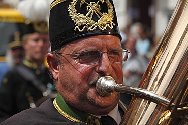 Tuba player, Narzissenfest Narcissus Festival in Bad Aussee, Ausseer Land, Salzkammergut area, Styria, Austria, Europe