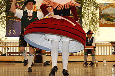 Schuhplattler, traditional folk dancers, 83rd Loisachgaufest in Neufahrn near Egling, Upper Bavaria, Bavaria, Germany, Europe