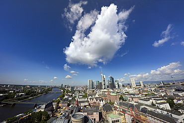 Skyline of Frankfurt with skyscrapers and bank buildings, Main River on the left, Frankfurt am Main, Hesse, Germany, Europe