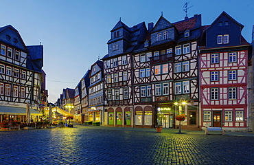 Half-timbered houses on the market square in the city centre of Butzbach, Hesse, Germany, Europe, PublicGround