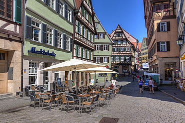 Sidewalk cafes in the historic town centre of Tuebingen, Swabian Alb, Baden-Wuerttemberg, Germany, Europe, PublicGround