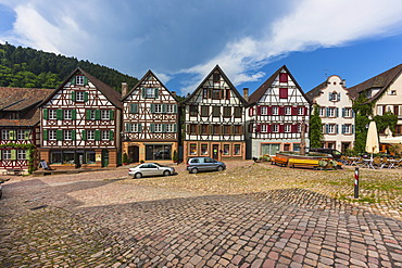 Half-timbered houses, Marktplatz square with the town fountain, Schiltach in the Kinzig Valley, Black Forest, Baden-Wuerttemberg, Germany, Europe, PublicGround