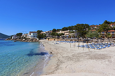 Bay and beach of Sant Elm, municipality of Andratx, Sant Elm, Mallorca, Balearic Islands, Mediterranean Sea, Spain, Europe