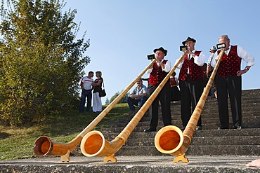 Alphorns, Weisbacher Oktoberfest festival, Rhoen, Franconia, Bavaria, Germany