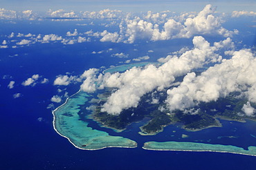 Bora Bora from the plane, Leeward Islands, Society Islands, French Polynesia, Pacific Ocean