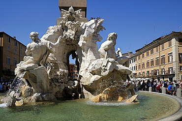 Fountain of the Four Rivers, designed by Bernini, Piazza Navona, Rome, Italy, Europe