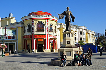 Monument of Basilio Calafati in front of Madame Tussauds Wax Museum, Prater amusement park, Vienna, Austria, Europe