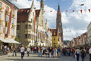 The Old Town decorated for the Landshuter Hochzeit, Landshut Wedding, historical pageant, Landshut, Bavaria, Germany, Europe