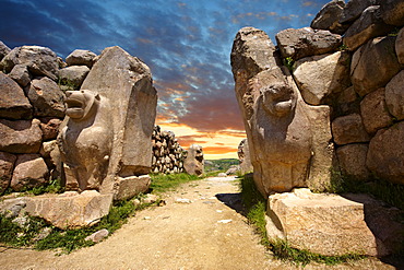 Relief sculpture on the Lion gate to the Hittite capital Hattusa, UNESCO World Heritage, Turkey