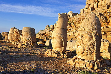 Broken statues around the tomb of Commagene King Antiochius, on top of Mount Nemrut, Turkey