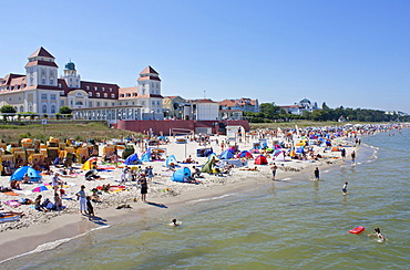 Spa hotel and beach, Binz, Ruegen Island, Mecklenburg-Western Pomerania, Germany, Europe