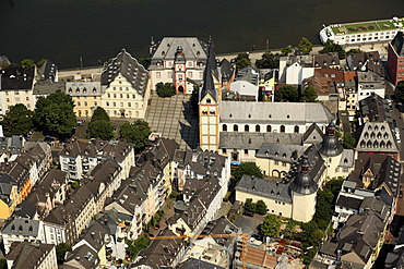 Aerial view, historic district of Koblenz with Florinsmarkt square and Florinskirche church, Koblenz, Rhineland-Palatinate, Germany, Europe