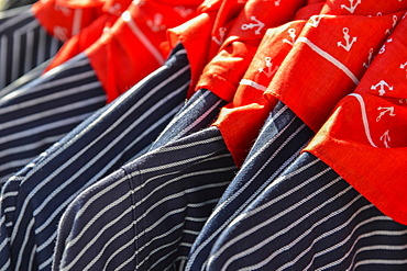 Traditional fisherman's smock, fisherman's shirts and red cloths, Finkenwerder, northern Germany, Germany, Europe