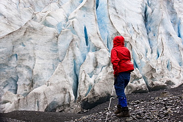 Hiker at Exit Glacier, Alaska, USA