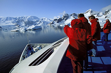 Tourists on cruise ship in Paradise Bay, Graham Land, Antarctic Peninsula, Antarctica