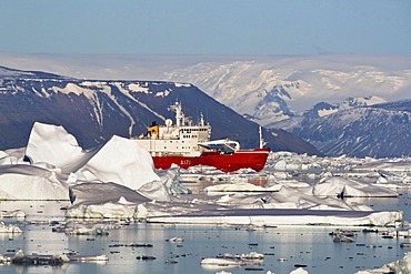 Icebreaker, research vessel, icebergs, Weddell Sea, Antarctica