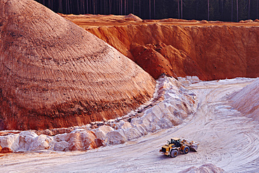 Excavator in kaolin pit, mining of kaolin, Gebenbach, Bavaria, Germany, Europe