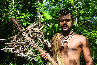 Fish poison whisk is used for stirring up plant poison in the water, Ekasup Cultural Village, Efate Island, Vanuatu, South Sea, Oceania., Oceania