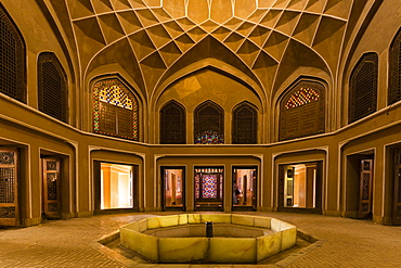 Pavilion inside the Bagh-e Dolat Abad or Dolat Abad Garden, with the highest Wind Tower of Iran at 33 meters, Yazd, Iran, Asia