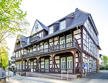 Half-timbered house from 1677, built as a lodging house in the style of the Weser Renaissance, nickname Alter Fritz, Bad Pyrmont, Lower Saxony, Germany, Europe