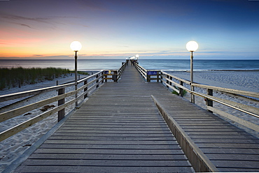 Pier on beach, sunset, Rerik, Mecklenburg-Western Pomerania, Germany, Europe