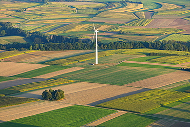 Wind turbine in agriculture landscape, fields, Scheer, Baden-Württemberg, Germany, Europe