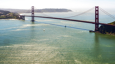 Aerial view, Golden Gate Bridge as seen from the Bay Area, San Francisco, California, USA, North America