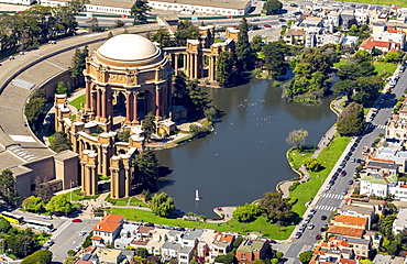 Aerial view, Palace of Fine Arts, Theater, Presidio, San Francisco, San Francisco Bay Area, California, USA, North America