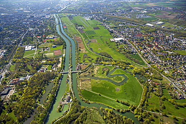 Aerial view, Lippeauen Hamm-Mitte, Lippe, Datteln-Hamm Canal, Airport Hamm-Lippewiesen, Hamm, Ruhr district, North Rhine-Westphalia, Germany, Europe