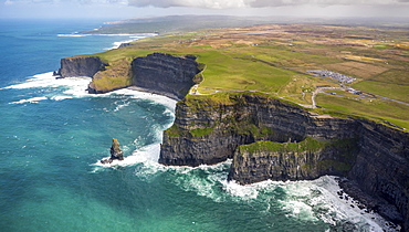 Cliffs of Moher, O'Brian's Tower, Lookout Tower on the Cliffs of Moher, rocky coastline, cliffs, County Clare, Ireland, Europe