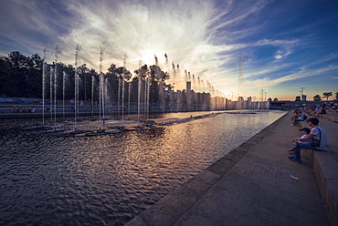 Fountains in the Iset River, Ekaterinburg city center, Sverdlovsk Oblast, Russia, Europe