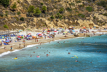 Bathers, Cala Moraig, beach Moraig near Benitachell, Costa Blanca, Spain, Europe