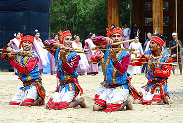 Tribal ritual dance at the Hornbill Festival, Kohima, Nagaland, India, Asia