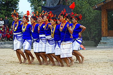 Tribal ritual dance at the Hornbill Festival, Kohima, Nagaland, India, Asia