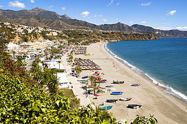 Playa Burriana, sandy beach, holiday resort town of Nerja, Province of Malaga, Spain, Europe