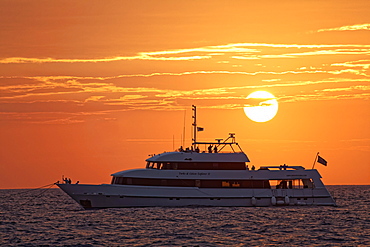 Whale watching and diving ship Turks & Caicos Explorer II, sunset, Silver Bank, Silver and Navidad Bank Sanctuary, Atlantic Ocean, Dominican Republic, Central America