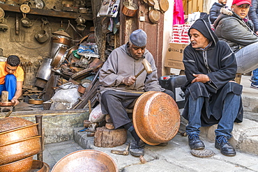 Coppersmiths at work, Place Seffarine, Fez, Morocco, Africa