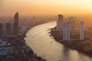 View from Lebua State Tower with river Mae Nam Chao Phraya at dusk, Bang Rak District, Bangkok, Thailand, Asia