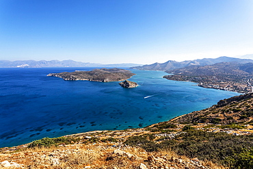 Panoramic view of  Elounda bay, Agios Nikolaos, Crete, Greece, Europe