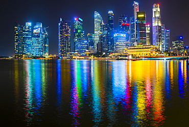 Skyline, Night Scene, Downtown, Financial District, Central Business District, Marina Bay, Downtown Core, Singapore, Asia