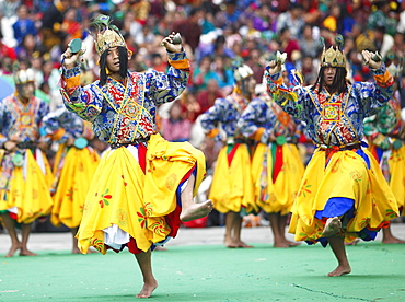 Dancers at the Tashichho Dzong monastery festival, Thimphu, Bhutan, Asia