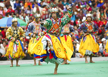 Dancers at the Tashichho Dzong monastery festival, Thimphu, Bhutan, Asia