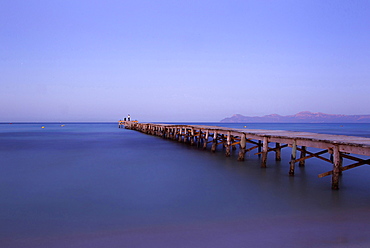 Jetty leading out into the sea, Alcudia, Majorca, Balearic Islands, Spain, Europe