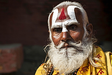 Sadhu, painted face, beard, portrait, Kathmandu, Nepal, Asia