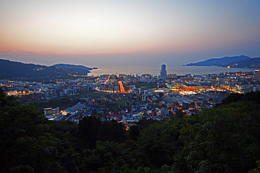 Evening view over Patong Beach, Phuket, Thailand, Asia