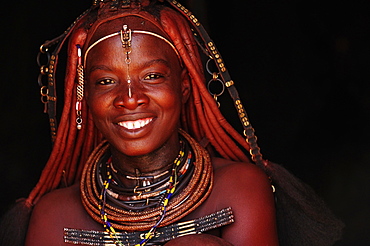 Portrait of a married Himba woman, smiling, Kunene District, Kaokoveld, Namibia, Africa